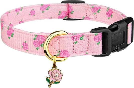 Cotton Handmade Dog Collar Cute and Distinctive Patterns Pink Rose by Fyeqyaou