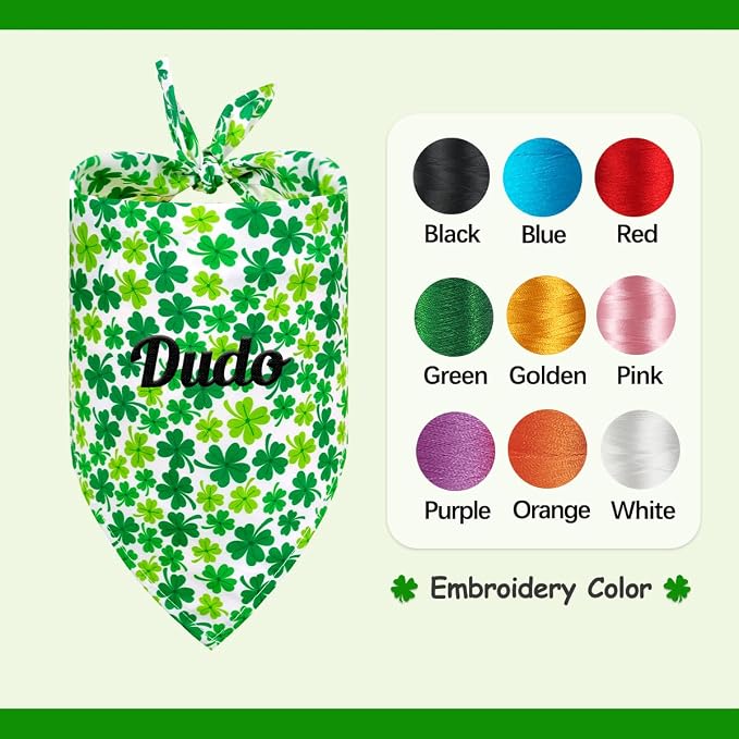 ULICO St. Patrick's Day Personalized Dog Bandana Embroidered Name Custom - Image 2