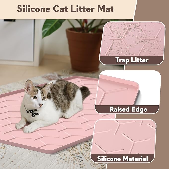 Silicone Cat Litter Trapping Mat, Large Waterproof 34" X 22" Cat Litter Box Mat - Image 3