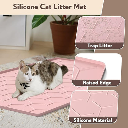Silicone Cat Litter Trapping Mat, Large Waterproof 34" X 22" Cat Litter Box Mat - Image 3