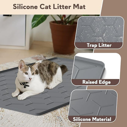 Cat Litter Box Mat, Large 34" X 22" Cat Litter Mat, Waterproof Silicone Pad - Image 2