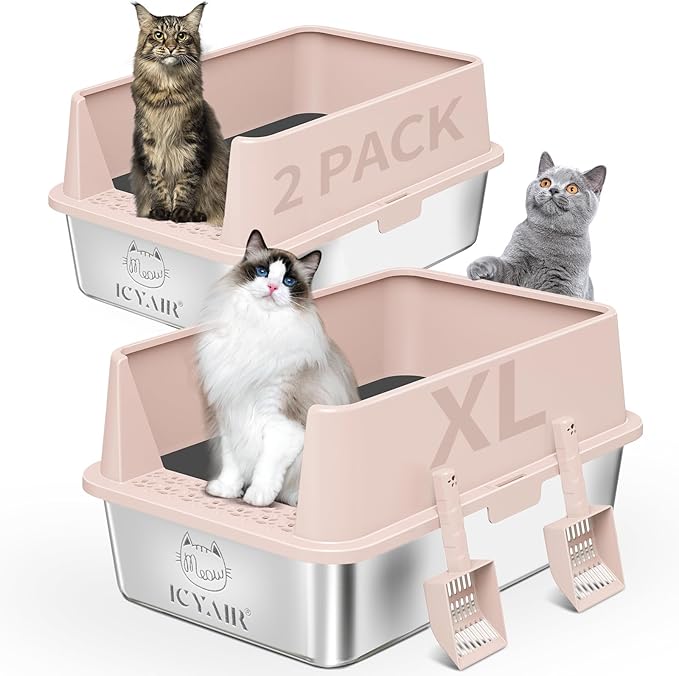 2PACK Stainless Steel Cat Litter Box by ICYAIR