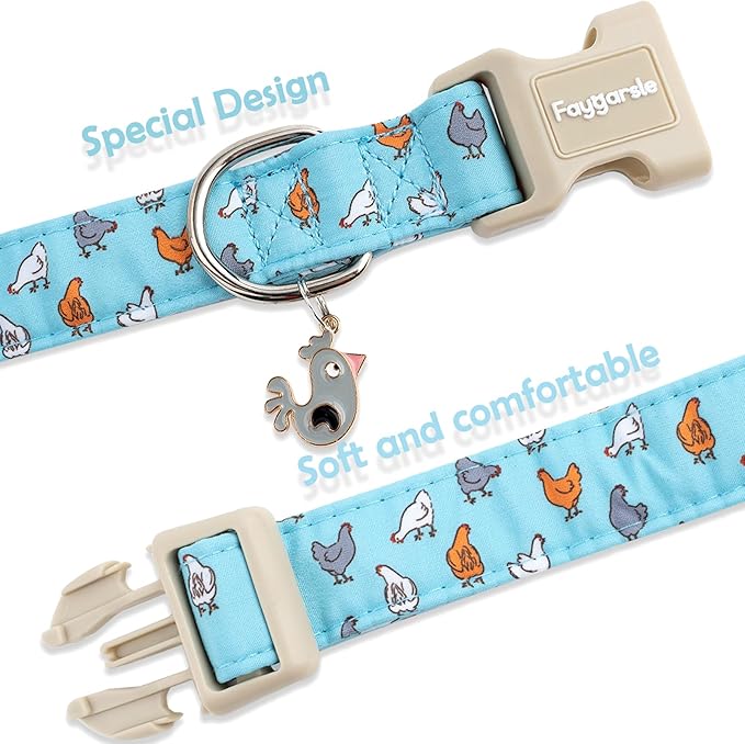 Faygarsle Funny Chicken Pattern Dog Collar, Cotton Fabric, Light Blue - Image 4