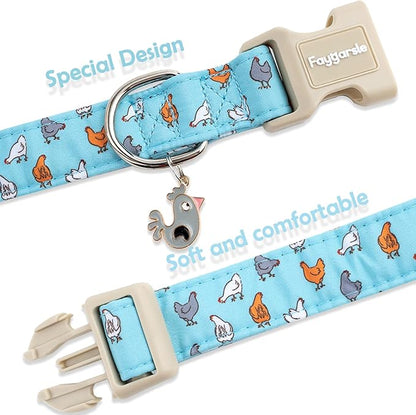 Faygarsle Funny Chicken Pattern Dog Collar, Cotton Fabric, Light Blue - Image 4