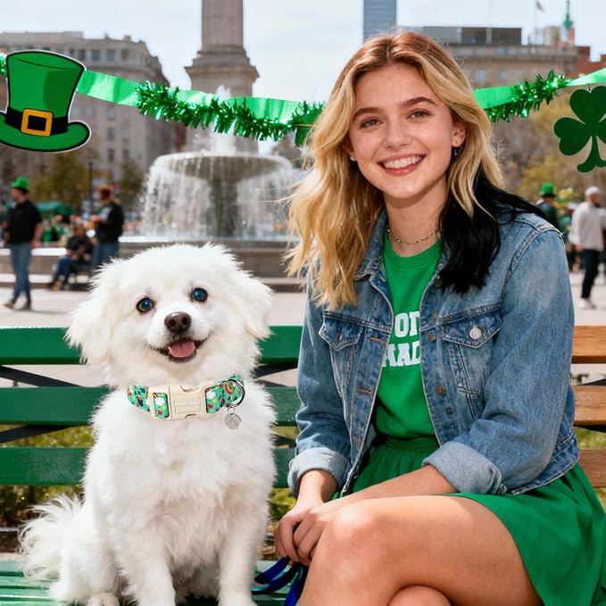 DOGWONG St. Patrick's Day Dog Collar, Lucky Clover Shamrock Green, Soft Durable - Image 5