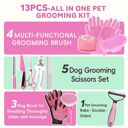 Dog Brush for Shedding 13pcs Bath Grooming Kit - Image 2