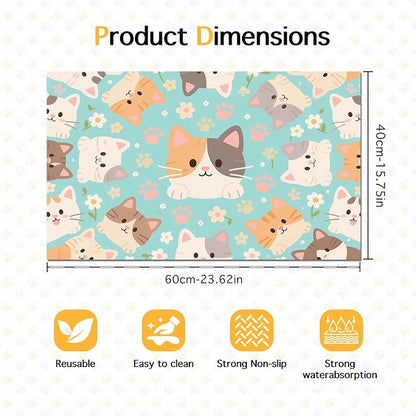 Cat Feeding Mat 24x16 inch Blue Kitten Print Pet Bowl Placemat Non Slip Floor - Image 6