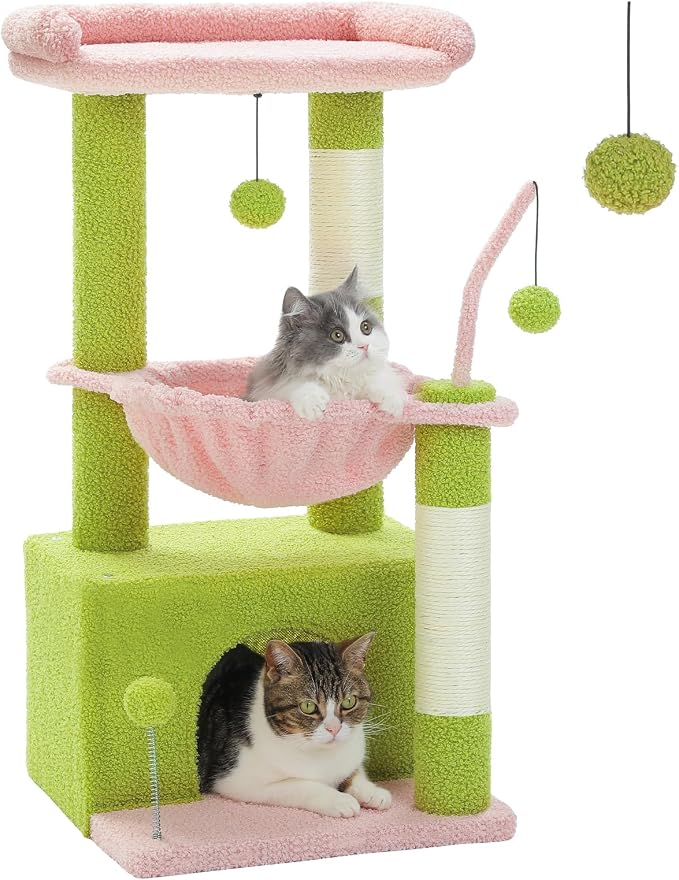 PEQULTI 4-in-1 Multi-Level Cat Tower, Scratching Post by PEQULTI