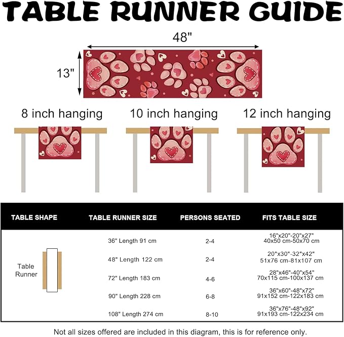 Valentines Day Dog Cat Paw Prints Table Runner, Anniversary Wedding Burlap - Image 3