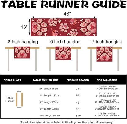 Valentines Day Dog Cat Paw Prints Table Runner, Anniversary Wedding Burlap - Image 3