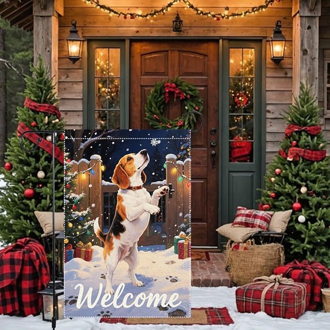Beagle Dog Welcome Garden Flag 12x18 Inch Double Sided Christmas Burlap Yard - Image 8