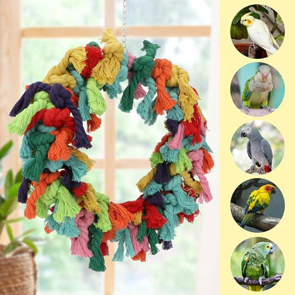 Bird Colorful Cotton Rope Hanging Ring Parrot Preening Grooming Chew Climb - Image 4
