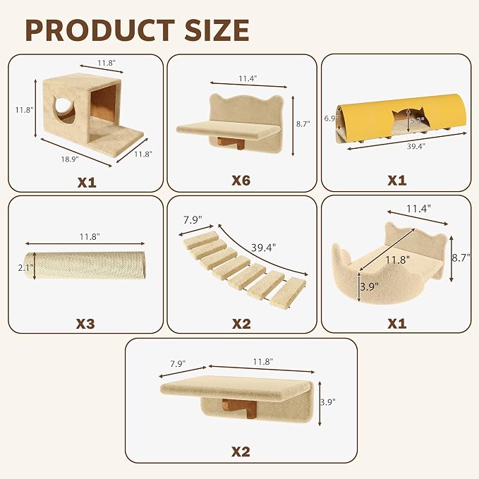 16-in-1 Cat Wall Shelves, Wall Mounted Cats Furniture Set w/Plush Fabric - Image 2