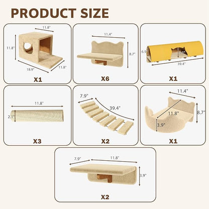 16-in-1 Cat Wall Shelves, Wall Mounted Cats Furniture Set w/Plush Fabric - Image 2