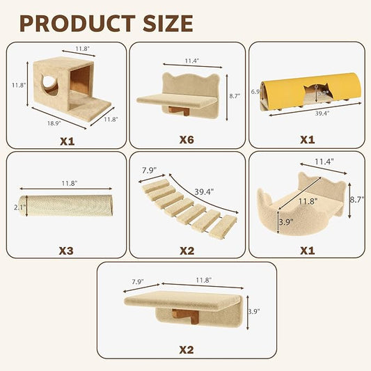 16-in-1 Cat Wall Shelves, Wall Mounted Cats Furniture Set w/Plush Fabric - Image 2