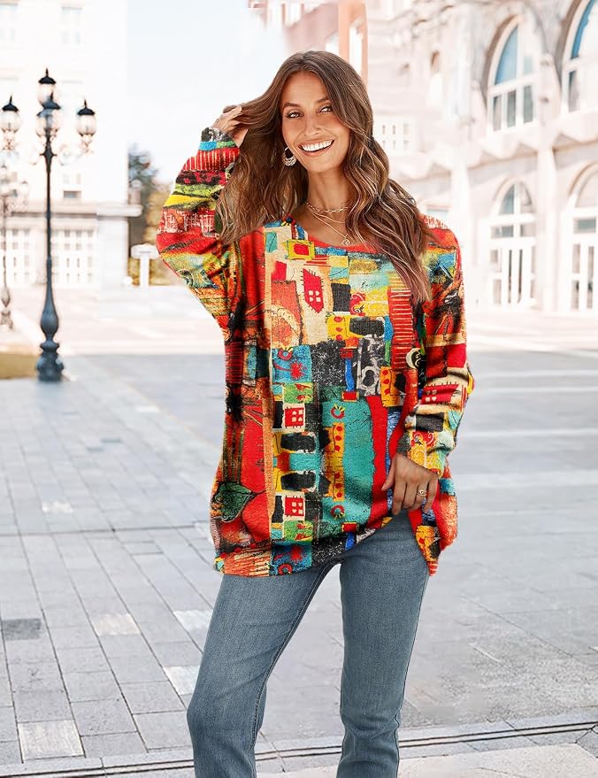 YESNO Women Christmas Sweater Graphic Printed Oversized Pullover Sweaters - Image 3