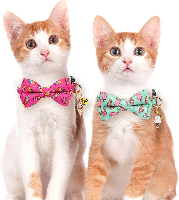 2 Pack Cotton Cat Collar with Bow Tie and Bell - Image 6
