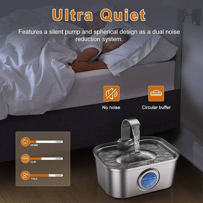 Bobo&Dragon Stainless Steel Cat Water Fountain 124oz/3.5L, Ultra Quiet - Image 4