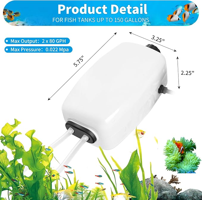 AQUANEAT Aquarium Air Pump for 20-210 Gallon Tank, Fish Air Bubbler, Hydroponic - Image 2