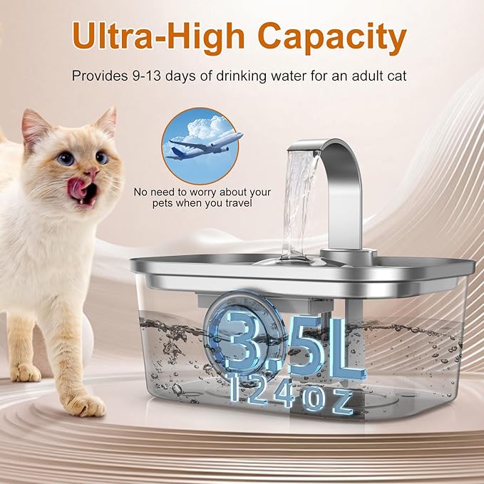 Bobo&Dragon 3.5L/124oz Stainless Steel Cat Water Fountain - Image 5