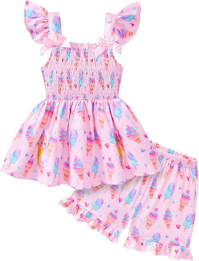 Toddler Baby Girls Summer Clothes Outfits Ruffled Sleeve Dinosaur Shirt Leopard by Popshion