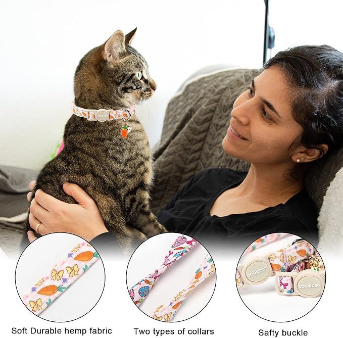 2 Pack Easter Cat Collars, DOGWONG Cute Breakaway Kitty Collars, Easter Kitten - Image 2