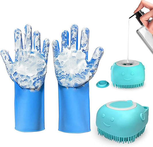 2PCS Dog Washing Gloves and Dog Shampoo Brush, Dog Bath Supplies Dog and Cat by IDQQUQQ