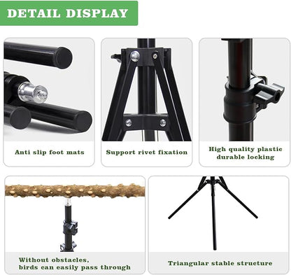 Wooden Bird Perch Stand with a Height Adjustable Tripod, Bird Training - Image 4