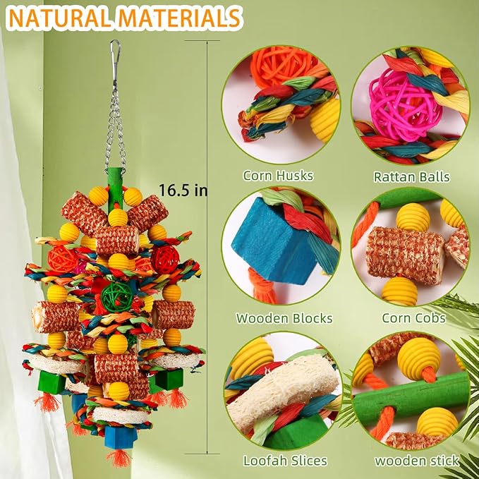 Bird Toys, Parrot Toys for Large Birds, Natural Corn cob and Loofah Slices Bird - Image 5