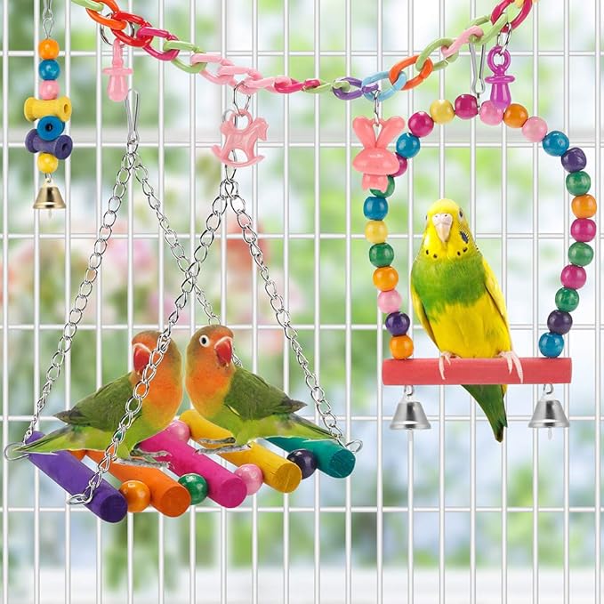 Swing Hanging Standing Chewing Toy Hammock Climbing Ladder, Cage Colorful Toys - Image 3