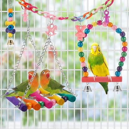 Swing Hanging Standing Chewing Toy Hammock Climbing Ladder, Cage Colorful Toys - Image 3
