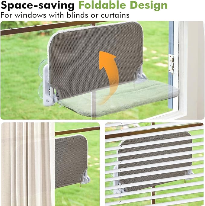 2PC Cat Window Perch Cordless Foldable Cat Hammock Bed - Image 6