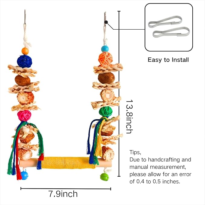 Bird Swings Toys for Parakeets Parrot, Natural Bird Perch Cage Hanging Chew - Image 2