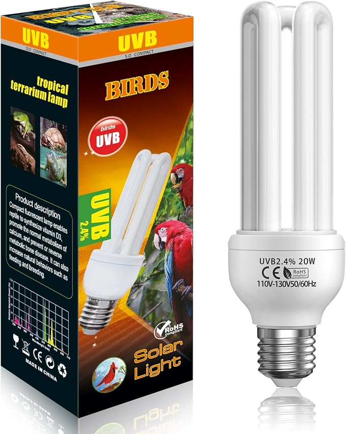 GlowUp 2.4% UVB Bulb for Birds, 20W Compact Fluorescent Light Bulb UVA UVB by GlowUp