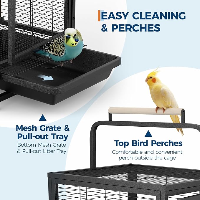 Bird Travel Carrier Cage, 19Inch Wrought Iron Small Bird Cage - Image 5