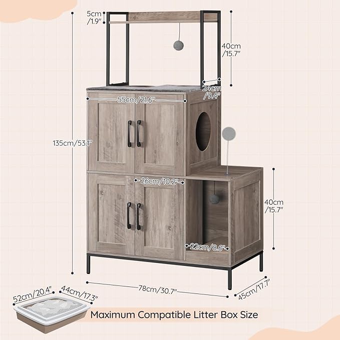 HOOBRO Cat Litter Box Enclosure Furniture, 2 in 1 Hidden Litter Box Furniture - Image 4