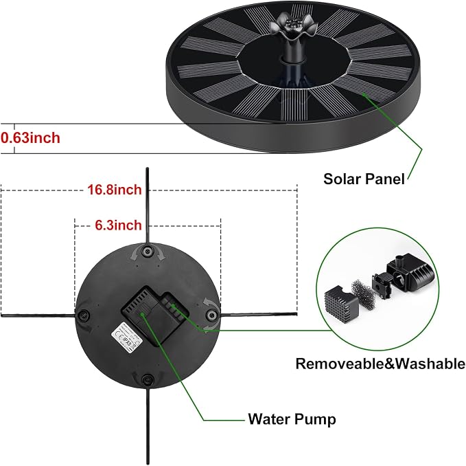 Solar Fountain Pump with Spray Height Adjustment, Upgrade Glass Solar Bird Bath - Image 6