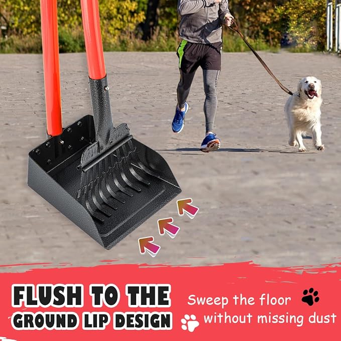 MXF Pooper Scooper, Dog Pooper Scooper Long Handle Stainless Metal Tray and - Image 4