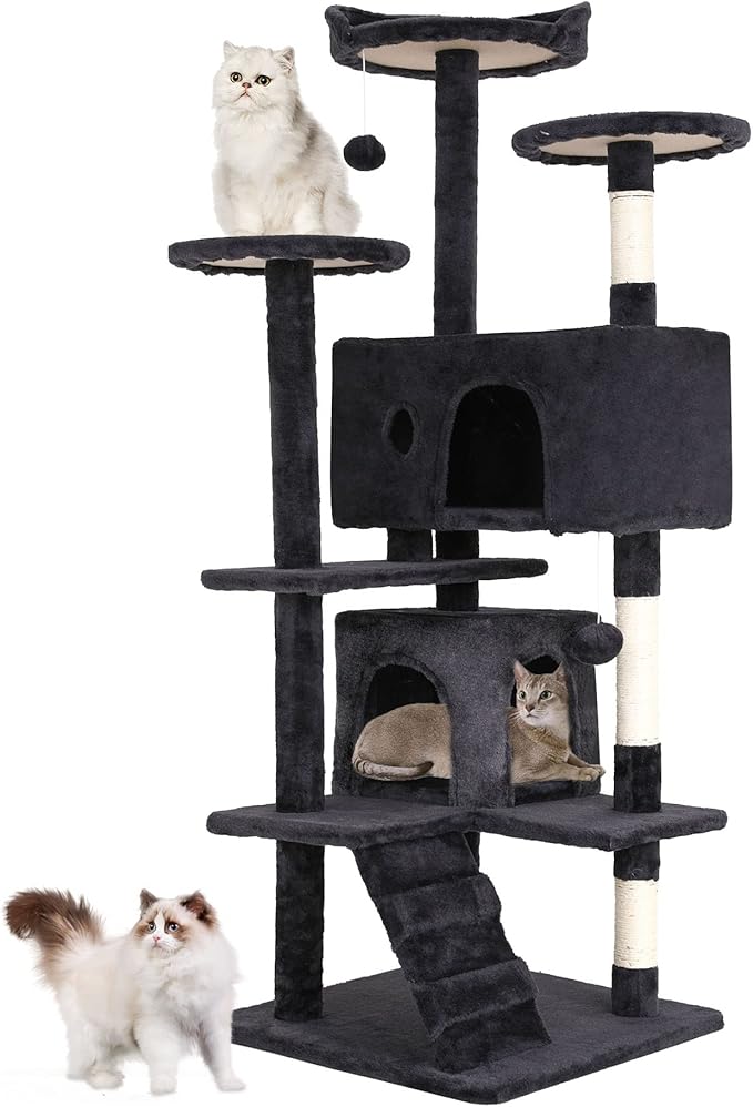 BestPet | 54" Cat Tree Tower | Dark Gray | Sturdy, Hanging Cat Toys, by BestPet