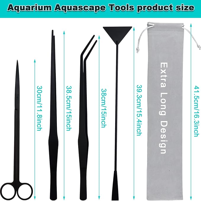 Aquarium Aquascape Tools Kit, Long 15 Inch Stainless Steel Aquatic Plants Tools - Image 2