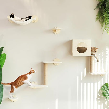 FUKUMARU Cat Wall Shelves, 5-Piece Stable Wooden Wall-Mounted Furniture Set by FUKUMARU