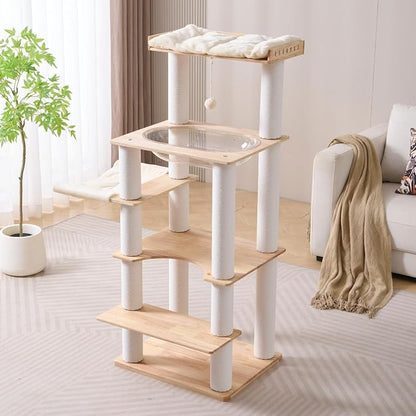 SHENGOCASE Modern Natural Wooden Wood Cat Tree Tower Condo, Extra Large Top - Image 9
