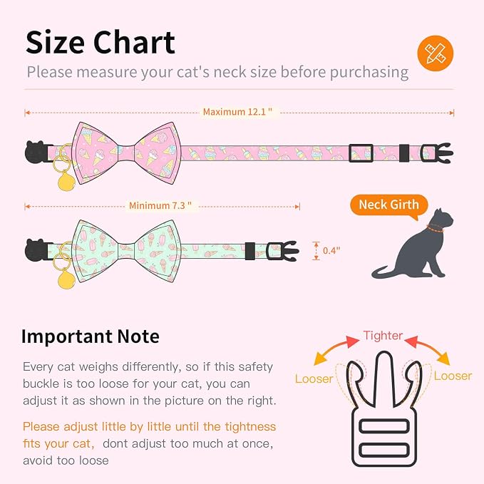 2 Pack Cotton Cat Collar with Bow Tie and Bell - Image 4
