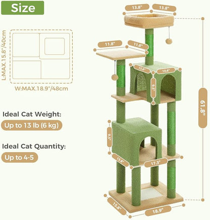 Cactus Cat Tree, 62-Inch Large Cat Tower - Image 7