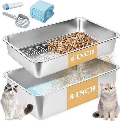 23.6''x15.7''x8'' Stainless Steel Sifting Litter Box, XXL Large Metal Sifting by homegroove