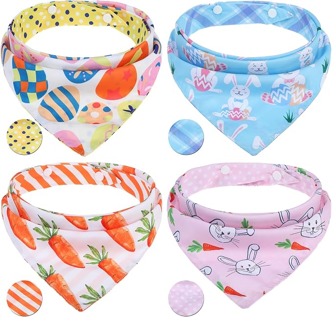 PAWCHIE Easter Dog Bandanas 4 Pack, Reversible Dog Party Triangle Scarf Bibs by PAWCHIE