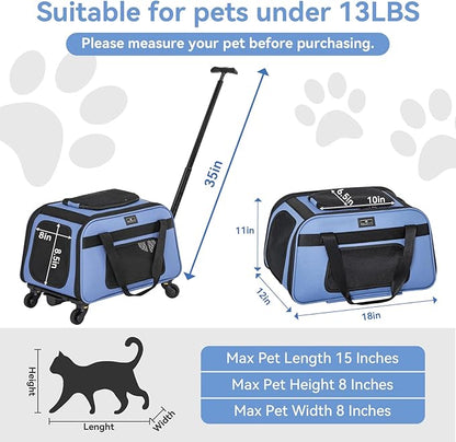Petsfit Pet Carrier with Wheels, Rolling Cat Carrier - Image 2
