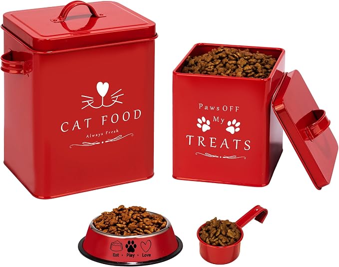 Meraki Home Farmhouse Cat Food and Treats Containers + Feed Scoop + Pet Food by MerakiHome