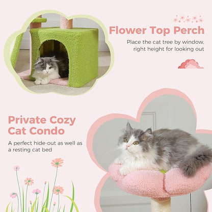 PETEPELA Flower Cat Tree for Indoor Cats, Cozy Hammock and Removable Flower Bed - Image 3