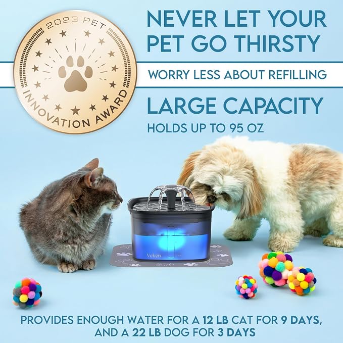 Veken Innovation Award Winner 95oz/2.8L Pet Fountain, Automatic Cat Water - Image 3